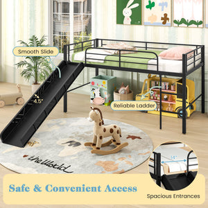 Twin Metal Loft Bed with Slide with Safety Guardrails and Built-in Ladder-Black view 8
