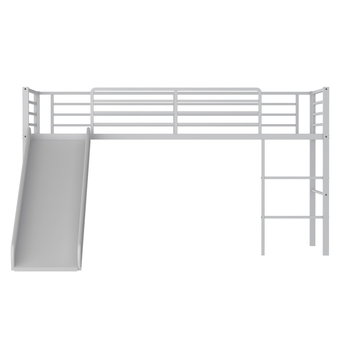 Twin Metal Loft Bed with Slide with Safety Guardrails and Built-in Ladder-Silver