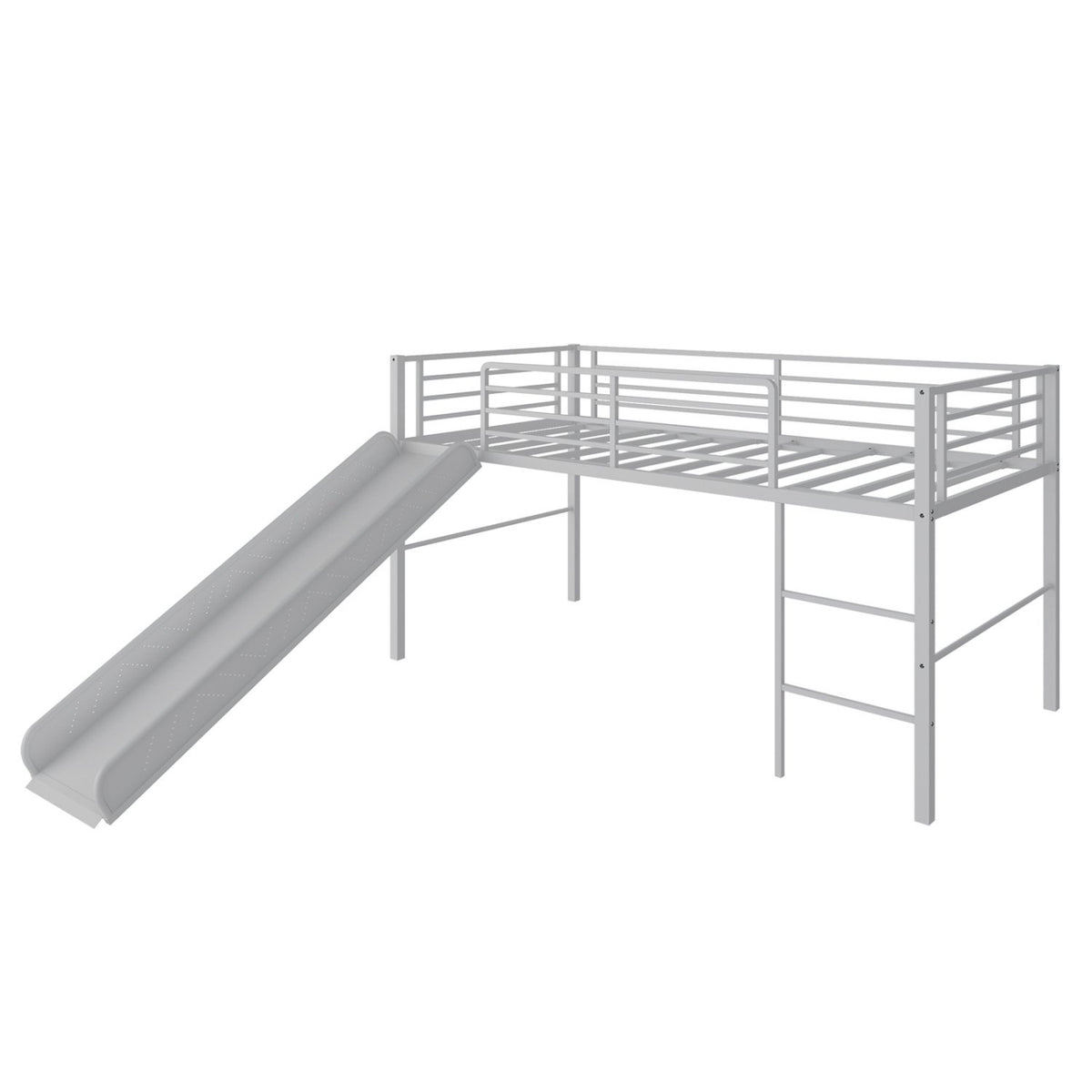 Twin Metal Loft Bed with Slide with Safety Guardrails and Built-in Ladder-Silver view 4