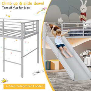 Twin Metal Loft Bed with Slide with Safety Guardrails and Built-in Ladder-Silver view 8