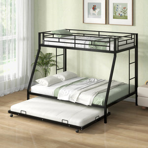 Twin Over Full Bunk Bed Frame with Trundle for Guest Room-Black view 2