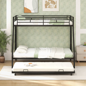 Twin Over Full Bunk Bed Frame with Trundle for Guest Room-Black view 3