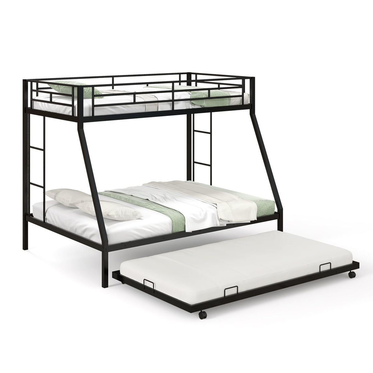 Twin Over Full Bunk Bed Frame with Trundle for Guest Room-Black view 4
