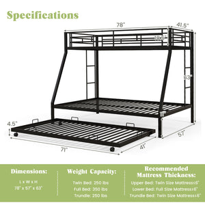 Twin Over Full Bunk Bed Frame with Trundle for Guest Room-Black view 5