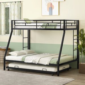 Twin Over Full Bunk Bed Frame with Trundle for Guest Room-Black view 6