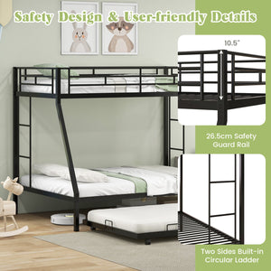 Twin Over Full Bunk Bed Frame with Trundle for Guest Room-Black view 9
