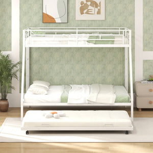 Twin Over Full Bunk Bed Frame with Trundle for Guest Room-White view 2