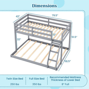 Twin Over Full Bunk Bed Low Floor Bunk Bed Frame-Gray view 4