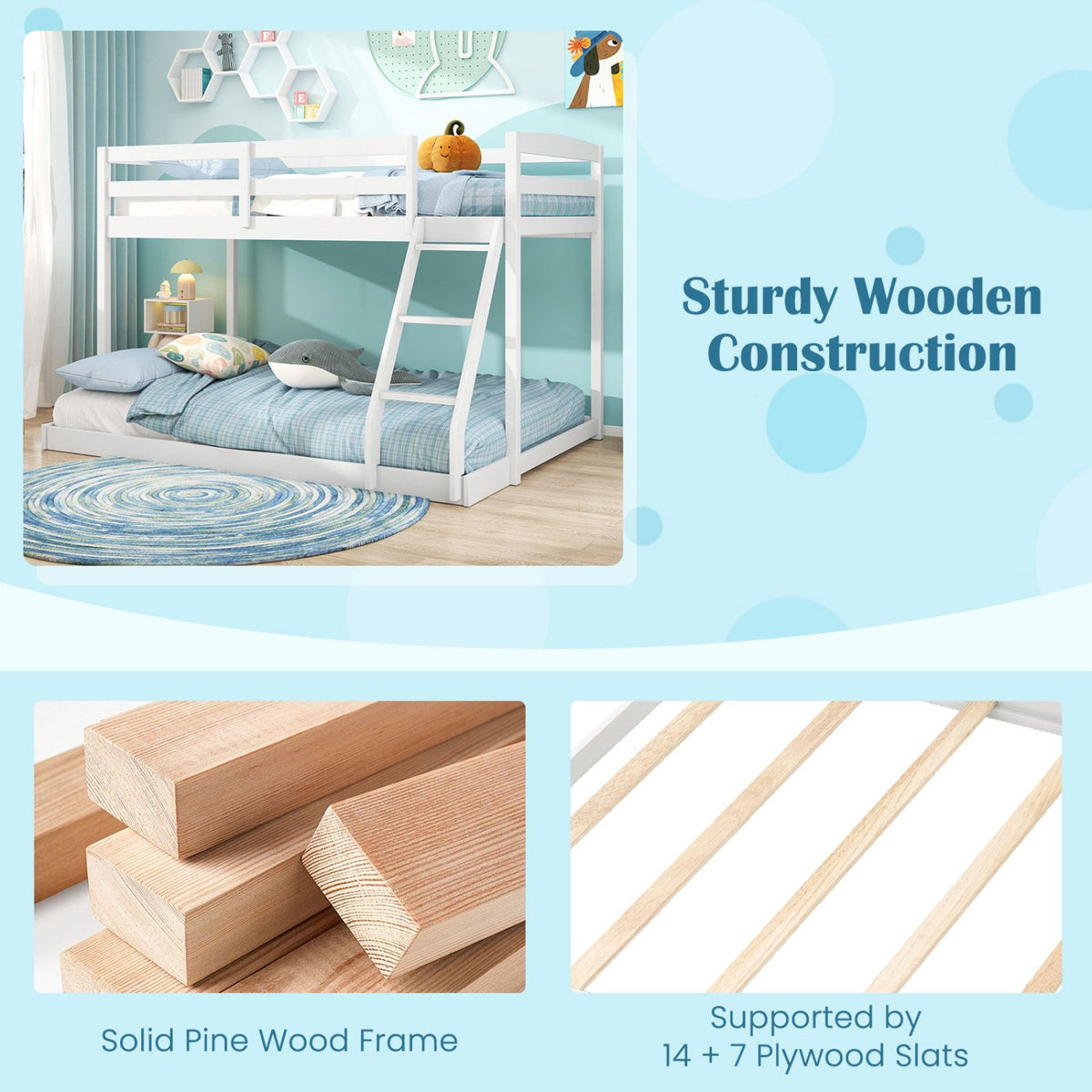 Twin Over Full Bunk Bed Low Floor Bunk Bed Frame-White view 7