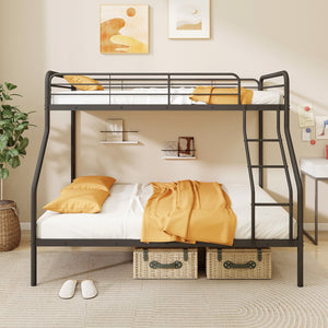 Twin Over Full Bunk Bed with Ladder and Full-length Guardrails-Black view 2