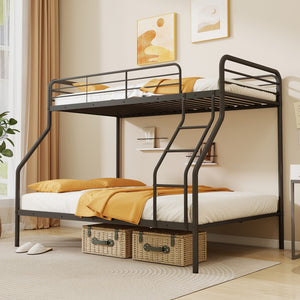 Twin Over Full Bunk Bed with Ladder and Full-length Guardrails-Black view 5