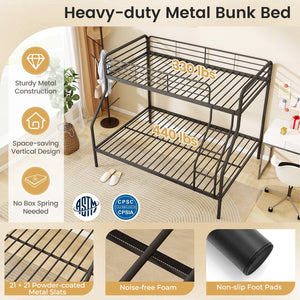 Twin Over Full Bunk Bed with Ladder and Full-length Guardrails-Black view 6