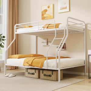 Twin Over Full Bunk Bed with Ladder and Full-length Guardrails-White view 5