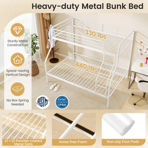 Twin Over Full Bunk Bed with Ladder and Full-length Guardrails-White view 6