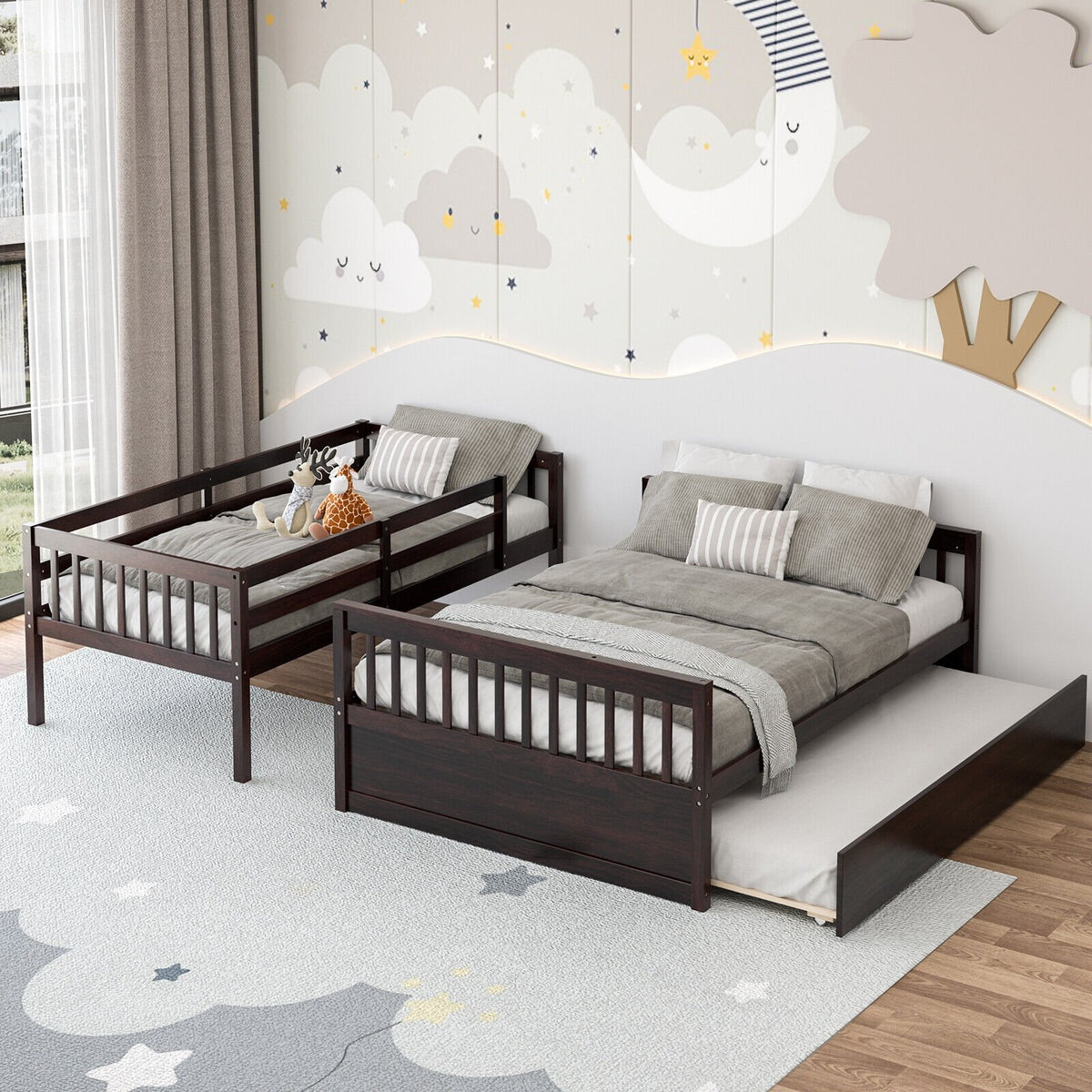 Twin Over Full Convertible Bunk Bed with Twin Trundle-Espresso view 3