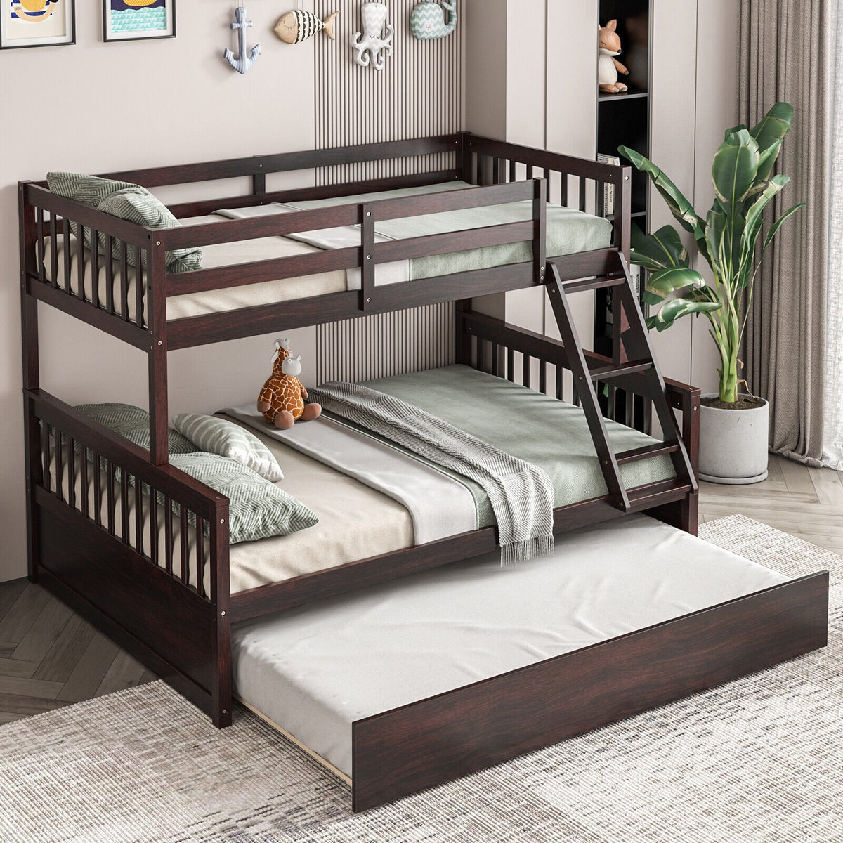 Twin Over Full Convertible Bunk Bed with Twin Trundle-Espresso view 6
