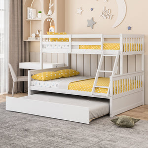 Twin Over Full Convertible Bunk Bed with Twin Trundle-White view 2