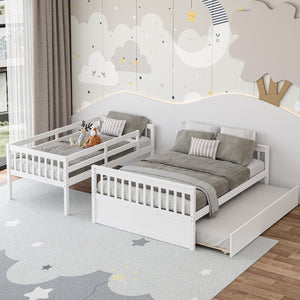 Twin Over Full Convertible Bunk Bed with Twin Trundle-White view 3