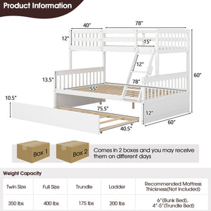 Twin Over Full Convertible Bunk Bed with Twin Trundle-White view 5