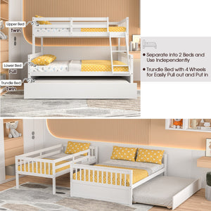 Twin Over Full Convertible Bunk Bed with Twin Trundle-White view 7