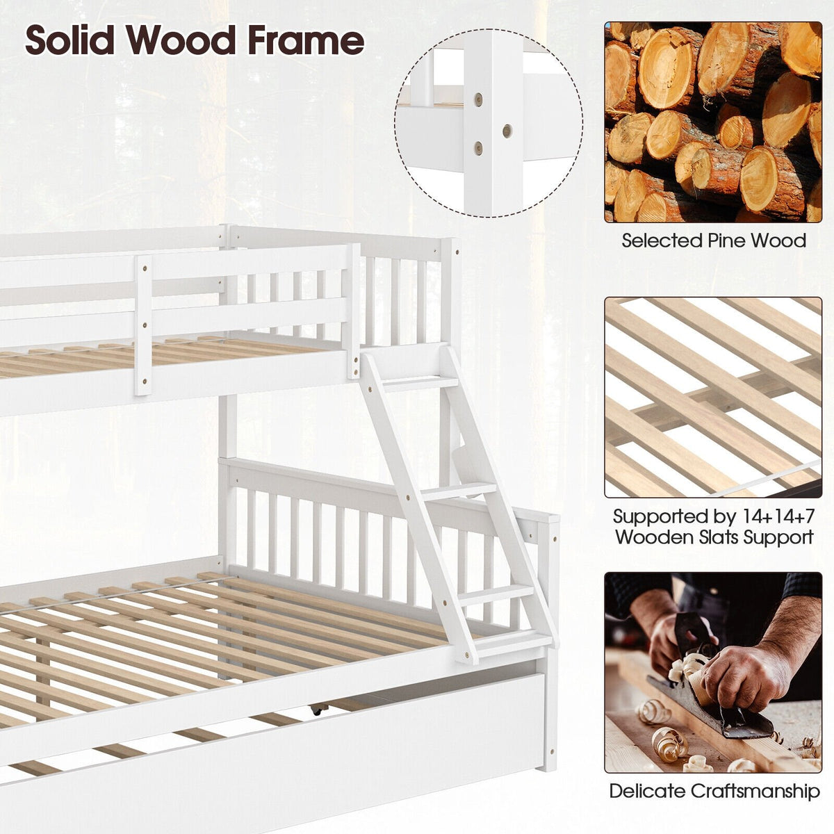 Twin Over Full Convertible Bunk Bed with Twin Trundle-White view 8
