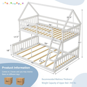 Twin Over Full House Bunk Bed with Ladder and Guardrails-White view 5