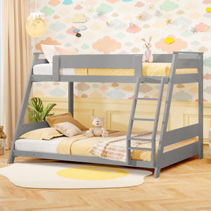 Twin Over Full Low Bunk Bed with Reversible Ladder-Gray view 2