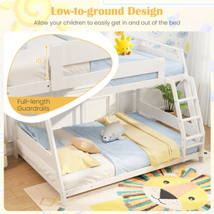 Twin Over Full Low Bunk Bed with Reversible Ladder-White view 9