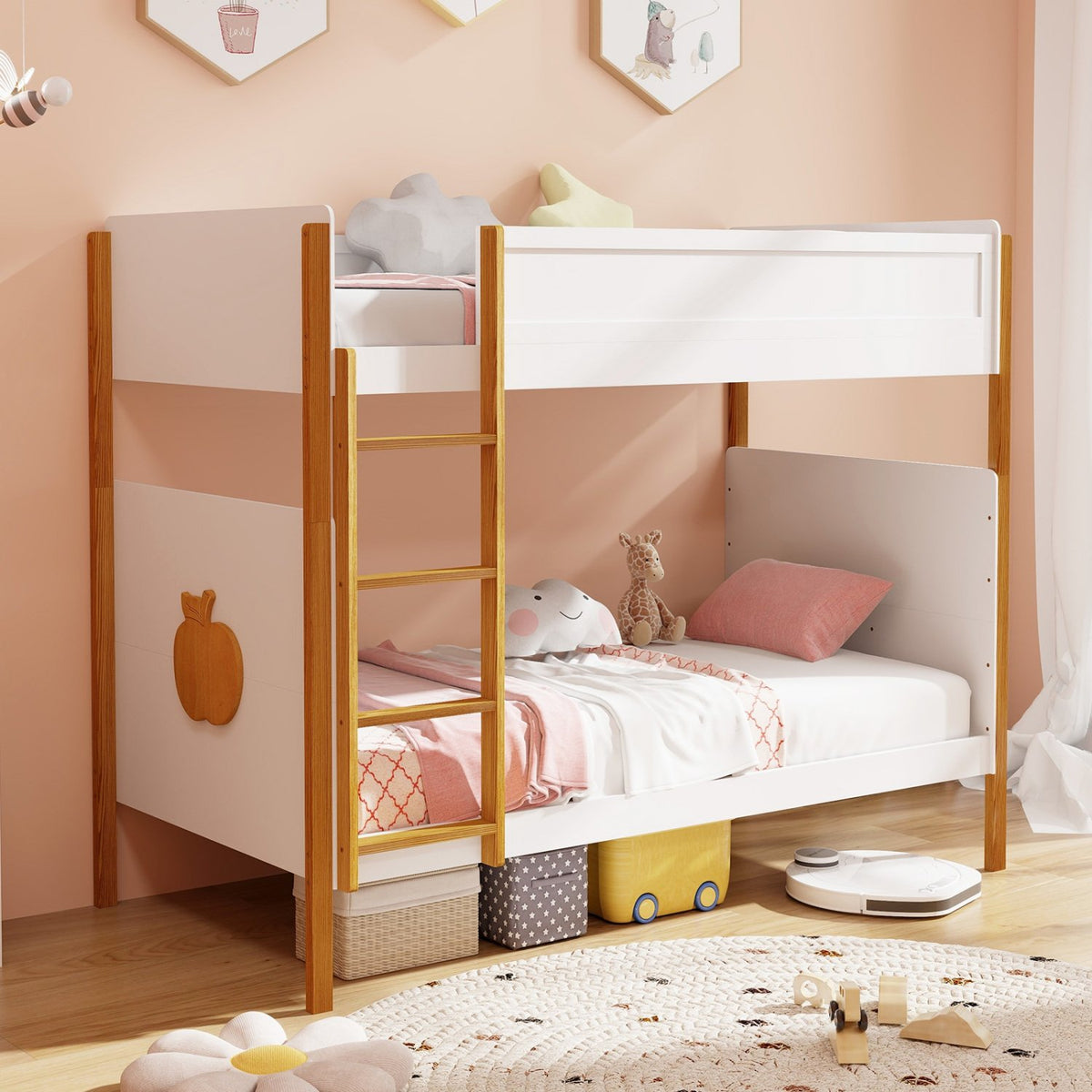 Twin Over Twin Bunk Bed with Integrated Ladder and Safety Guardrails-Twin Size view 2