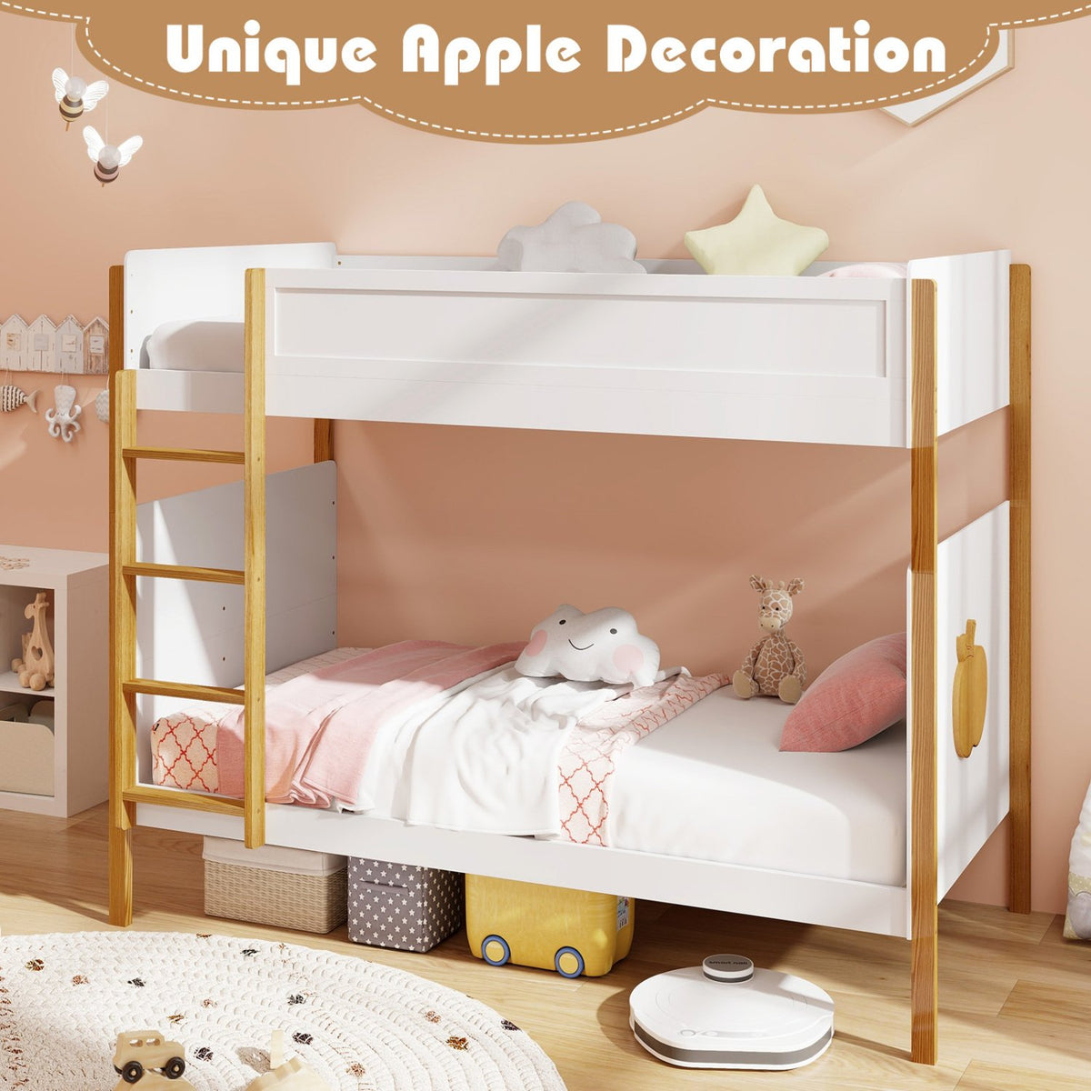 Twin Over Twin Bunk Bed with Integrated Ladder and Safety Guardrails-Twin Size view 8