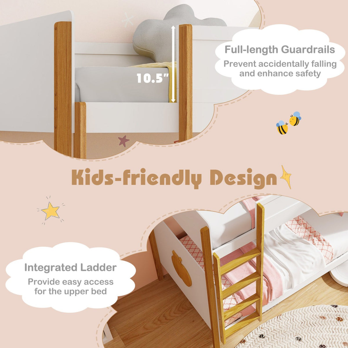 Twin Over Twin Bunk Bed with Integrated Ladder and Safety Guardrails-Twin Size view 9