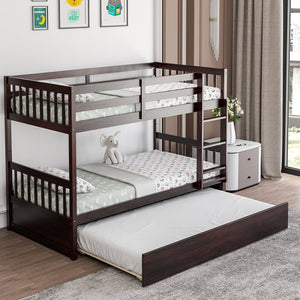 Twin Over Twin Bunk Bed with Pull-out Trundle and Ladder-Espresso view 2