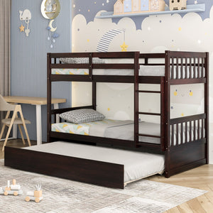 Twin Over Twin Bunk Bed with Pull-out Trundle and Ladder-Espresso view 3
