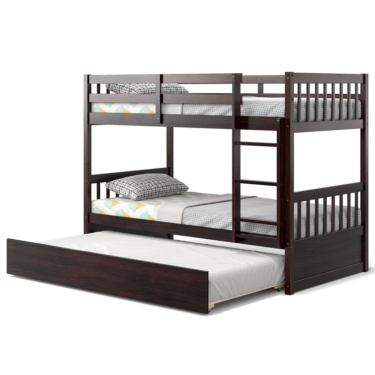 Twin Over Twin Bunk Bed with Pull-out Trundle and Ladder-Espresso view 4