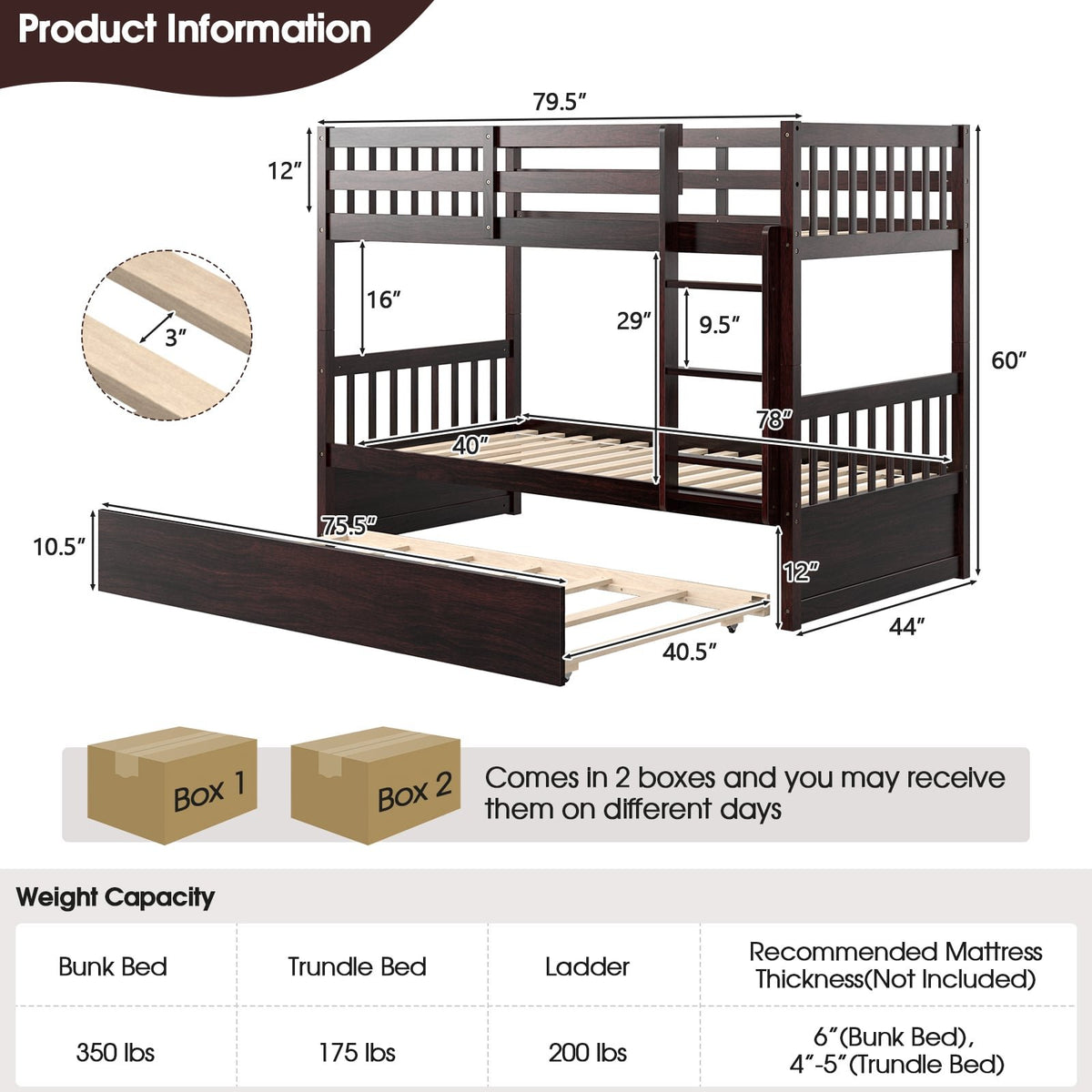 Twin Over Twin Bunk Bed with Pull-out Trundle and Ladder-Espresso view 5
