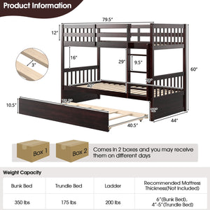 Twin Over Twin Bunk Bed with Pull-out Trundle and Ladder-Espresso view 5