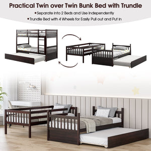 Twin Over Twin Bunk Bed with Pull-out Trundle and Ladder-Espresso view 7