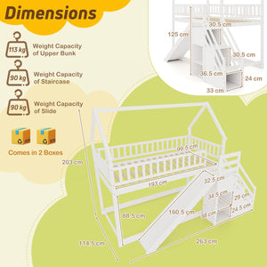Twin Over Twin Bunk Bed with Slide and Staircase-White view 4