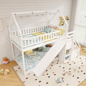 Twin Over Twin Bunk Bed with Slide and Staircase-White view 5