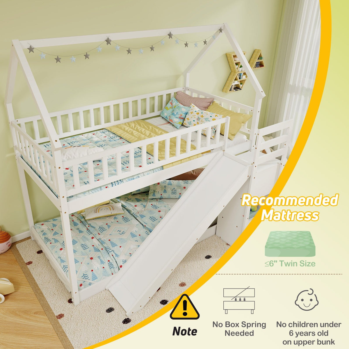 Twin Over Twin Bunk Bed with Slide and Staircase-White view 7