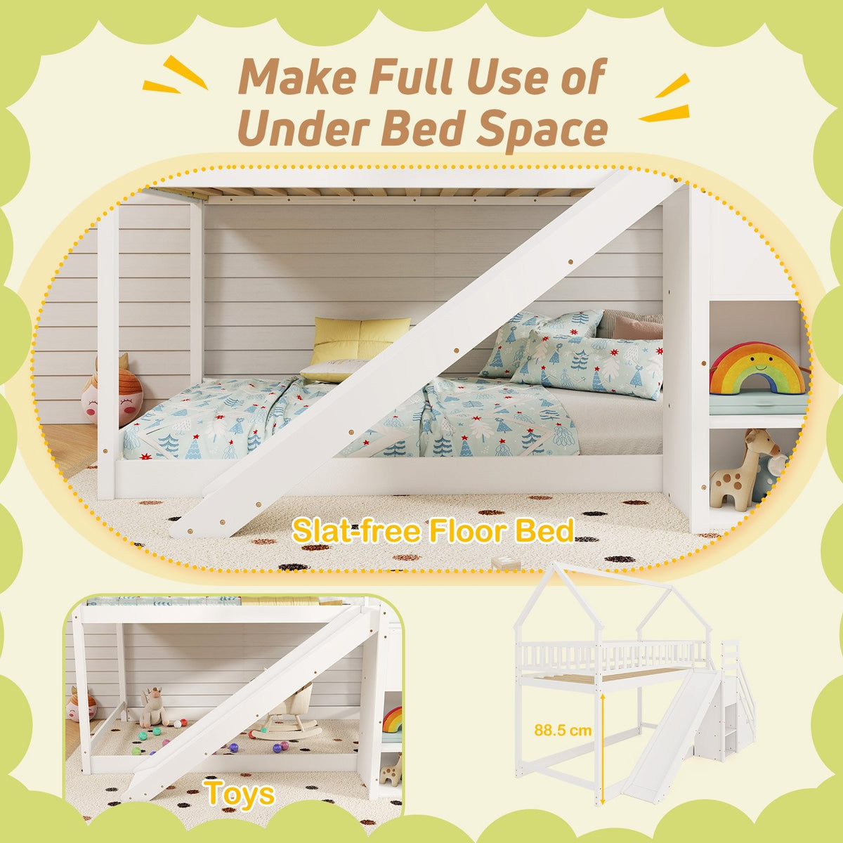 Twin Over Twin Bunk Bed with Slide and Staircase-White view 9