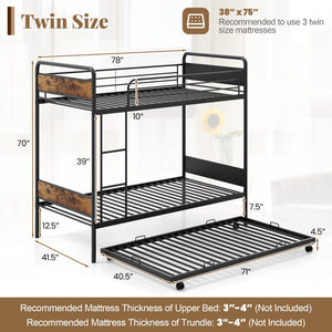 Twin Over Twin Bunk Bed with Trundle with Ladder and Full-length Guardrails-Black view 4