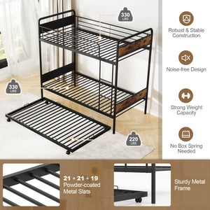 Twin Over Twin Bunk Bed with Trundle with Ladder and Full-length Guardrails-Black view 5