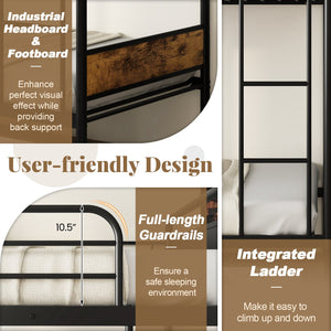 Twin Over Twin Bunk Bed with Trundle with Ladder and Full-length Guardrails-Black view 8