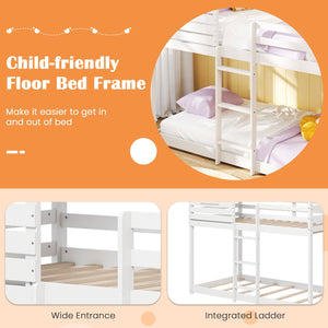 Twin over Twin House Bunk Bed with Roof and Full-length Guardrails-White view 8