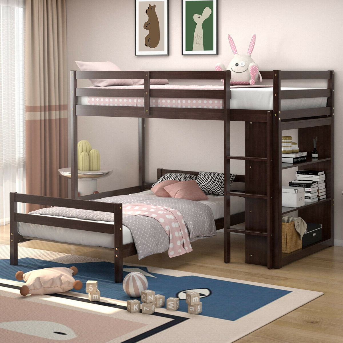 Twin Over Twin Loft Bunk Bed with Bookcase-Espresso view 2