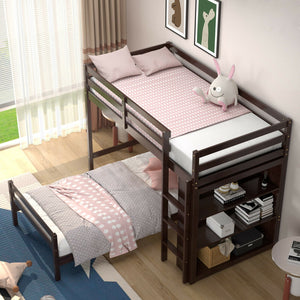 Twin Over Twin Loft Bunk Bed with Bookcase-Espresso view 3