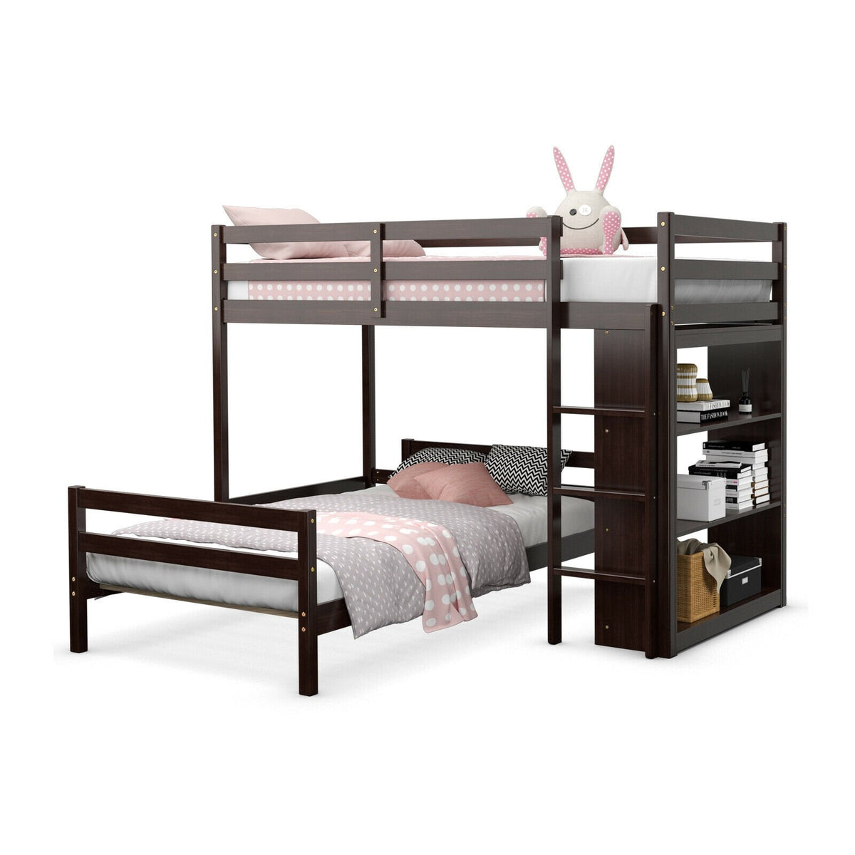 Twin Over Twin Loft Bunk Bed with Bookcase-Espresso view 4