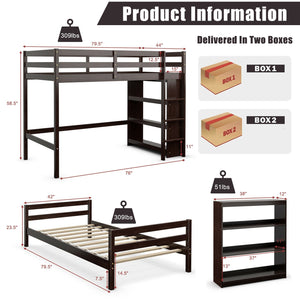 Twin Over Twin Loft Bunk Bed with Bookcase-Espresso view 5