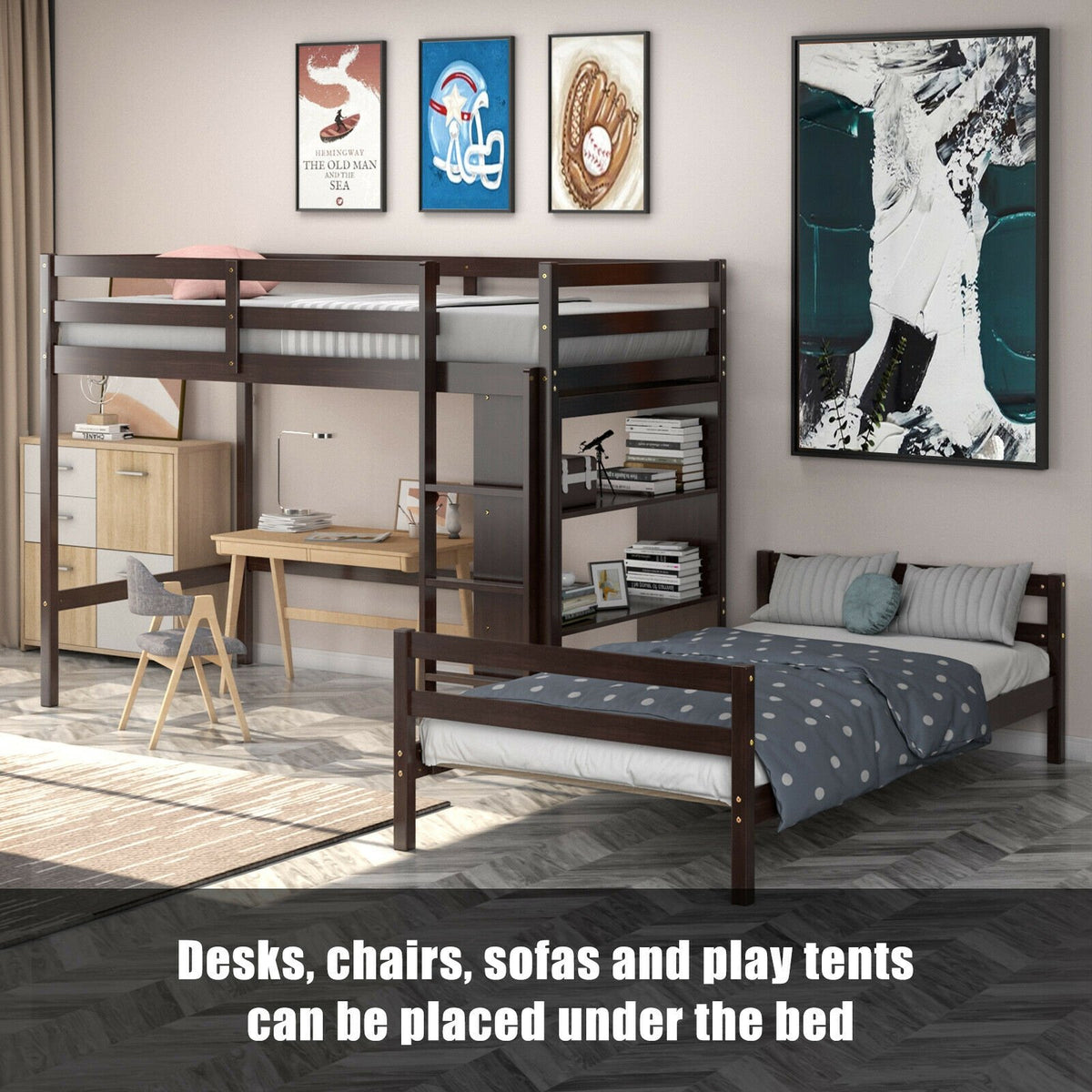Twin Over Twin Loft Bunk Bed with Bookcase-Espresso view 7